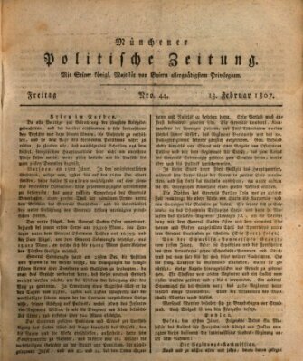 Münchener politische Zeitung (Süddeutsche Presse) Freitag 13. Februar 1807