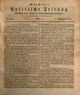 Münchener politische Zeitung (Süddeutsche Presse) Freitag 20. Februar 1807