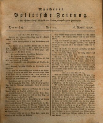 Münchener politische Zeitung (Süddeutsche Presse) Donnerstag 16. April 1807