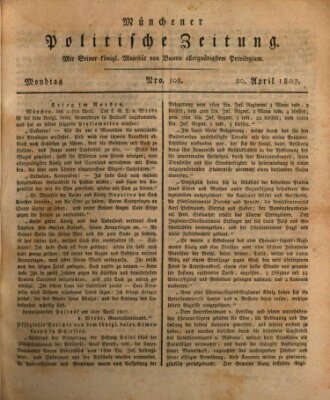 Münchener politische Zeitung (Süddeutsche Presse) Montag 20. April 1807