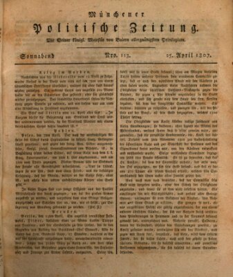 Münchener politische Zeitung (Süddeutsche Presse) Samstag 25. April 1807