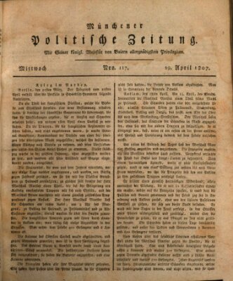 Münchener politische Zeitung (Süddeutsche Presse) Mittwoch 29. April 1807