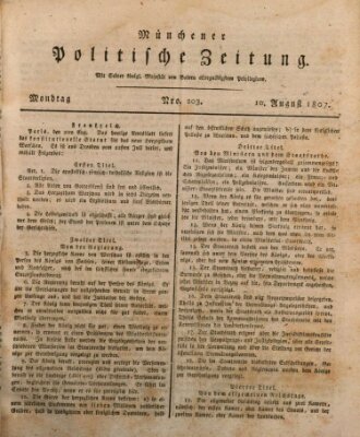 Münchener politische Zeitung (Süddeutsche Presse) Montag 10. August 1807