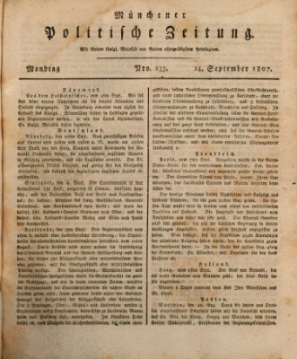 Münchener politische Zeitung (Süddeutsche Presse) Montag 14. September 1807