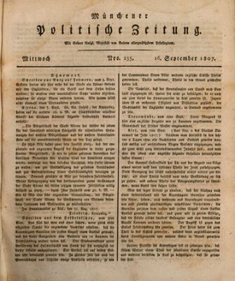 Münchener politische Zeitung (Süddeutsche Presse) Mittwoch 16. September 1807