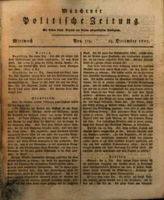 Münchener politische Zeitung (Süddeutsche Presse) Mittwoch 23. Dezember 1807
