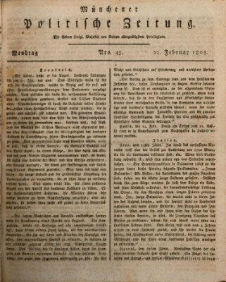 Münchener politische Zeitung (Süddeutsche Presse) Montag 22. Februar 1808