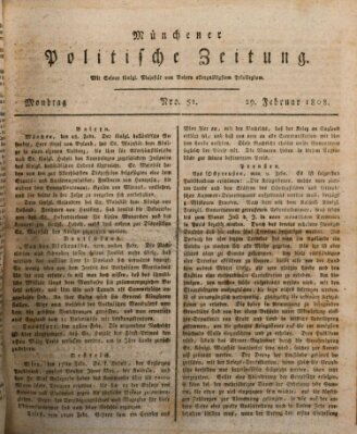 Münchener politische Zeitung (Süddeutsche Presse) Montag 29. Februar 1808