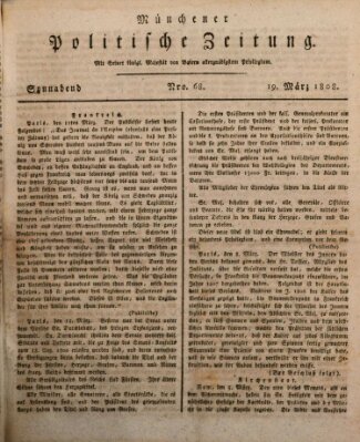 Münchener politische Zeitung (Süddeutsche Presse) Samstag 19. März 1808