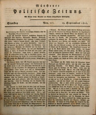 Münchener politische Zeitung (Süddeutsche Presse) Dienstag 13. September 1808