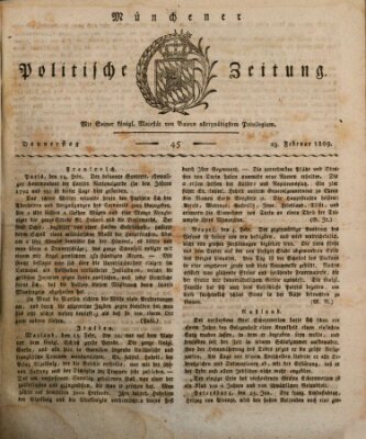 Münchener politische Zeitung (Süddeutsche Presse) Donnerstag 23. Februar 1809