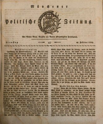 Münchener politische Zeitung (Süddeutsche Presse) Dienstag 28. Februar 1809