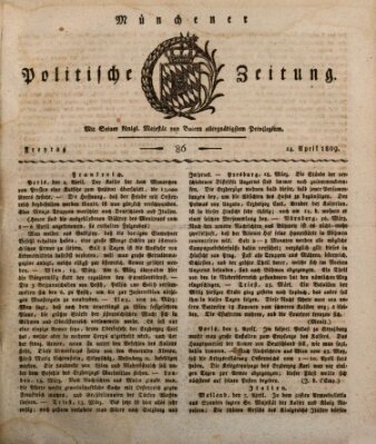 Münchener politische Zeitung (Süddeutsche Presse) Freitag 14. April 1809