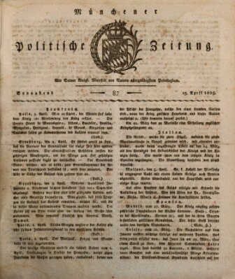 Münchener politische Zeitung (Süddeutsche Presse) Samstag 15. April 1809