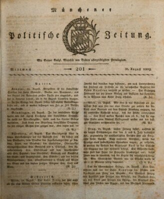 Münchener politische Zeitung (Süddeutsche Presse) Mittwoch 30. August 1809