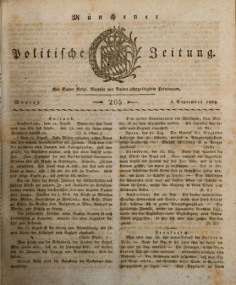 Münchener politische Zeitung (Süddeutsche Presse) Montag 4. September 1809