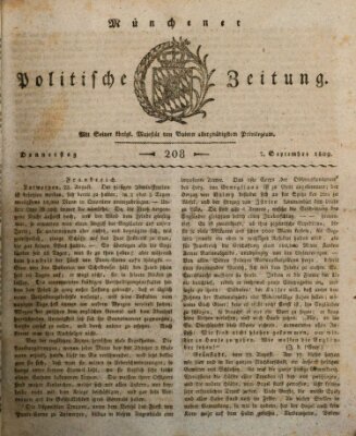 Münchener politische Zeitung (Süddeutsche Presse) Donnerstag 7. September 1809