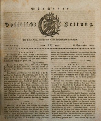 Münchener politische Zeitung (Süddeutsche Presse) Dienstag 12. September 1809