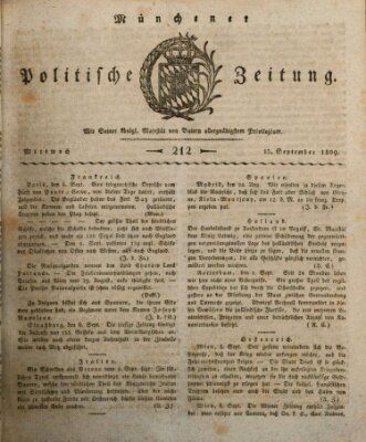 Münchener politische Zeitung (Süddeutsche Presse) Mittwoch 13. September 1809