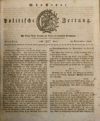 Münchener politische Zeitung (Süddeutsche Presse) Dienstag 19. September 1809