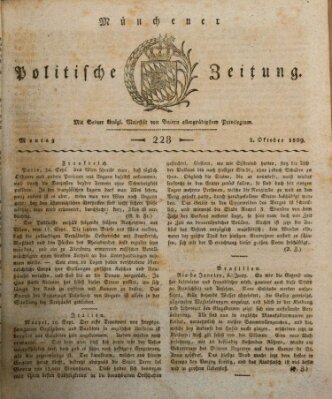 Münchener politische Zeitung (Süddeutsche Presse) Montag 2. Oktober 1809