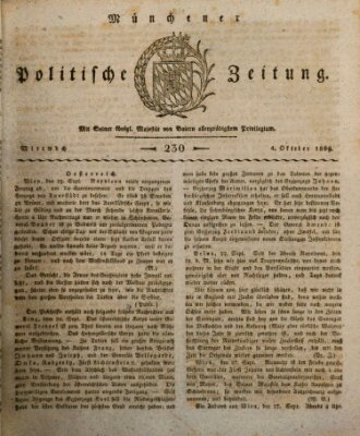 Münchener politische Zeitung (Süddeutsche Presse) Mittwoch 4. Oktober 1809