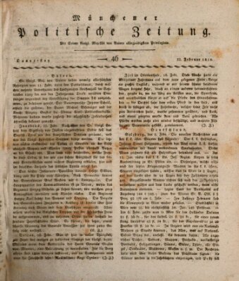 Münchener politische Zeitung (Süddeutsche Presse) Donnerstag 22. Februar 1810