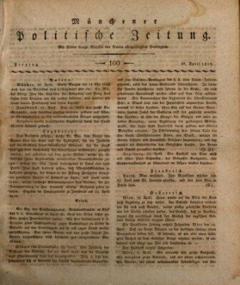 Münchener politische Zeitung (Süddeutsche Presse) Freitag 27. April 1810