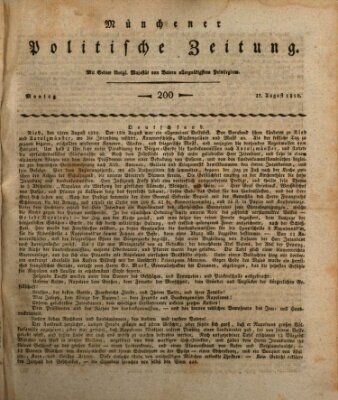 Münchener politische Zeitung (Süddeutsche Presse) Montag 27. August 1810