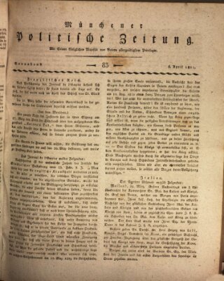 Münchener politische Zeitung (Süddeutsche Presse) Samstag 6. April 1811