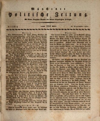 Münchener politische Zeitung (Süddeutsche Presse) Dienstag 10. September 1811