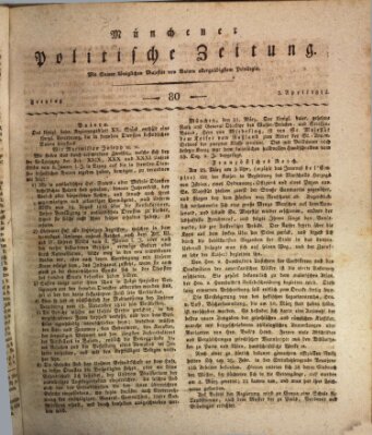 Münchener politische Zeitung (Süddeutsche Presse) Freitag 3. April 1812