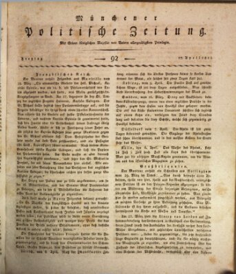 Münchener politische Zeitung (Süddeutsche Presse) Freitag 17. April 1812