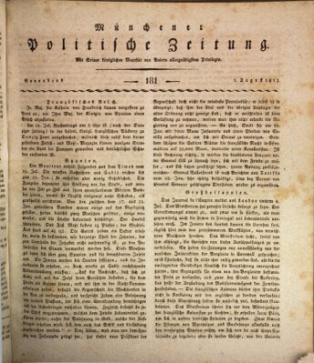 Münchener politische Zeitung (Süddeutsche Presse) Samstag 1. August 1812