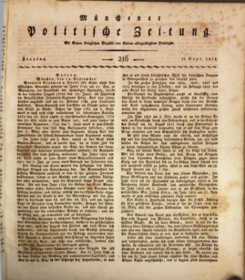 Münchener politische Zeitung (Süddeutsche Presse) Freitag 11. September 1812