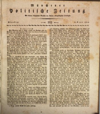 Münchener politische Zeitung (Süddeutsche Presse) Dienstag 15. September 1812