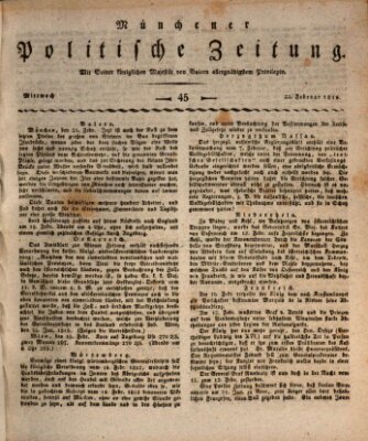 Münchener politische Zeitung (Süddeutsche Presse) Mittwoch 22. Februar 1815