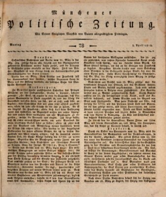 Münchener politische Zeitung (Süddeutsche Presse) Montag 3. April 1815