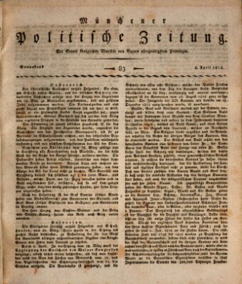 Münchener politische Zeitung (Süddeutsche Presse) Samstag 8. April 1815