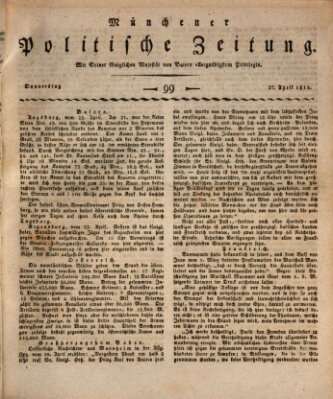 Münchener politische Zeitung (Süddeutsche Presse) Donnerstag 27. April 1815