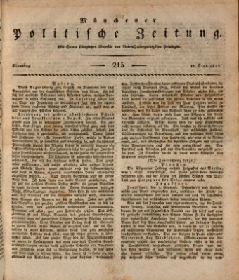 Münchener politische Zeitung (Süddeutsche Presse) Dienstag 12. September 1815