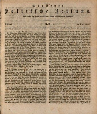 Münchener politische Zeitung (Süddeutsche Presse) Mittwoch 20. September 1815