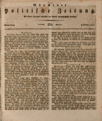 Münchener politische Zeitung (Süddeutsche Presse) Donnerstag 9. November 1815