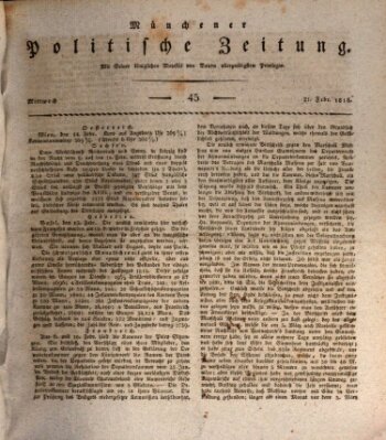 Münchener politische Zeitung (Süddeutsche Presse) Mittwoch 21. Februar 1816