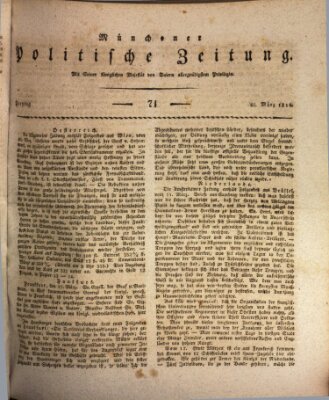 Münchener politische Zeitung (Süddeutsche Presse) Freitag 22. März 1816