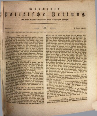 Münchener politische Zeitung (Süddeutsche Presse) Mittwoch 3. April 1816