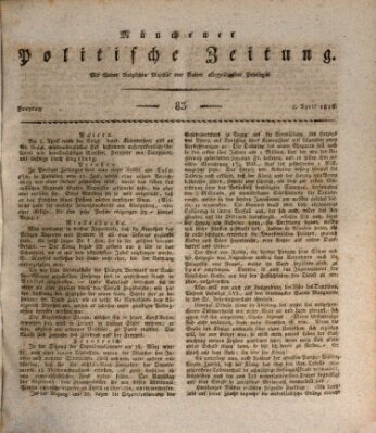 Münchener politische Zeitung (Süddeutsche Presse) Freitag 5. April 1816