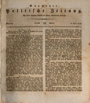 Münchener politische Zeitung (Süddeutsche Presse) Mittwoch 17. April 1816