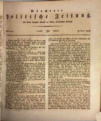 Münchener politische Zeitung (Süddeutsche Presse) Samstag 20. April 1816