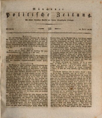 Münchener politische Zeitung (Süddeutsche Presse) Mittwoch 24. April 1816
